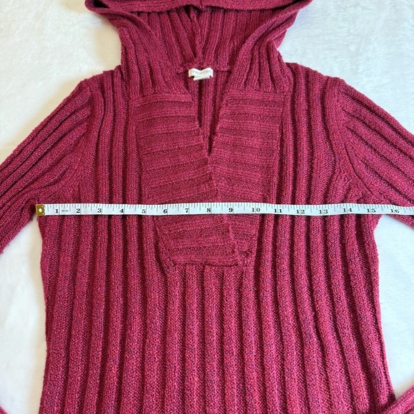 Maurices Ribbed V-Neck Hooded Sweater - Deep Pink - Picture 6 of 10